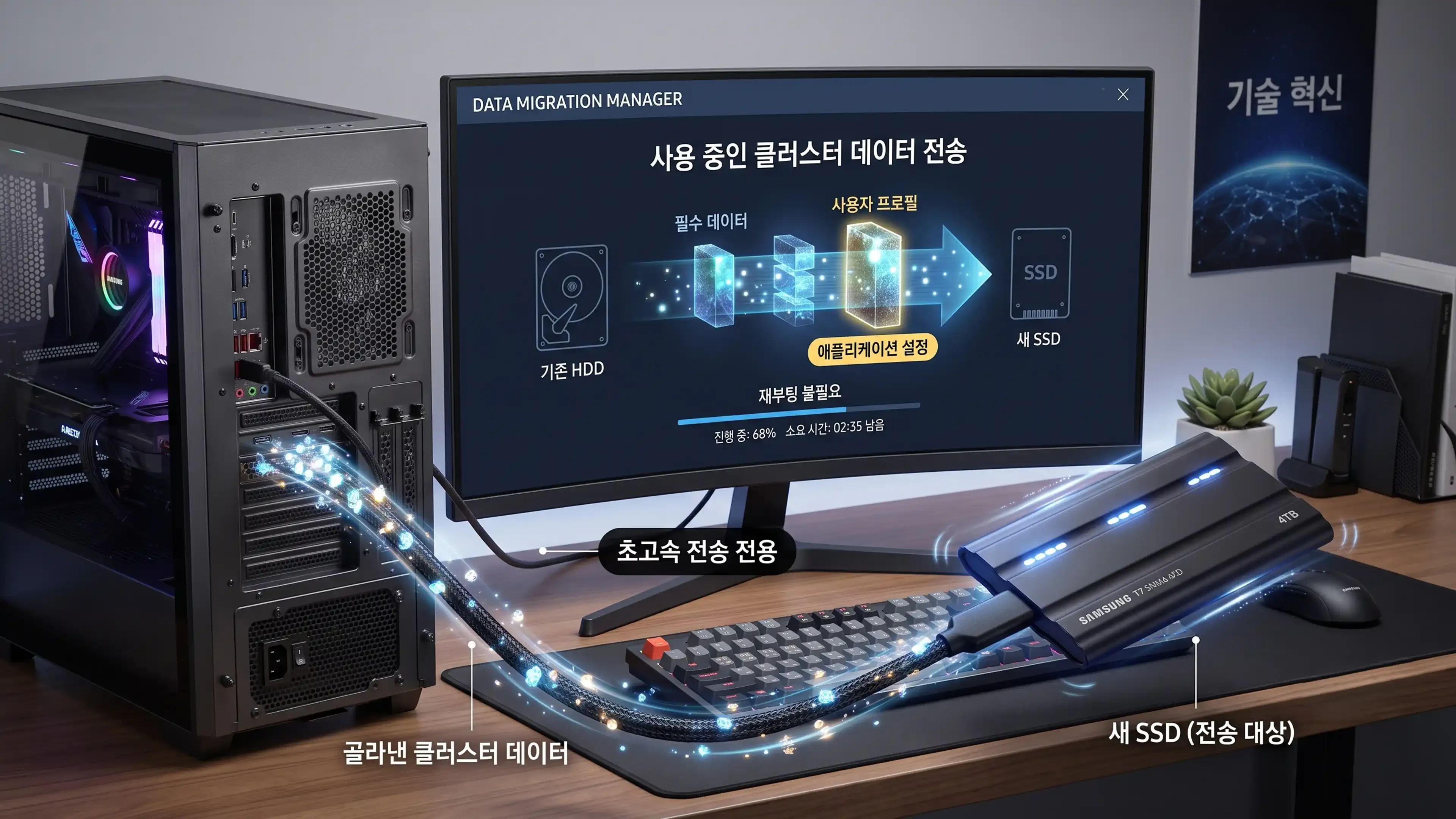 사용 중인 데이터 클러스터만 선별하여 백그라운드에서 실시간 섹터 전송을 수행하는 진행 화면