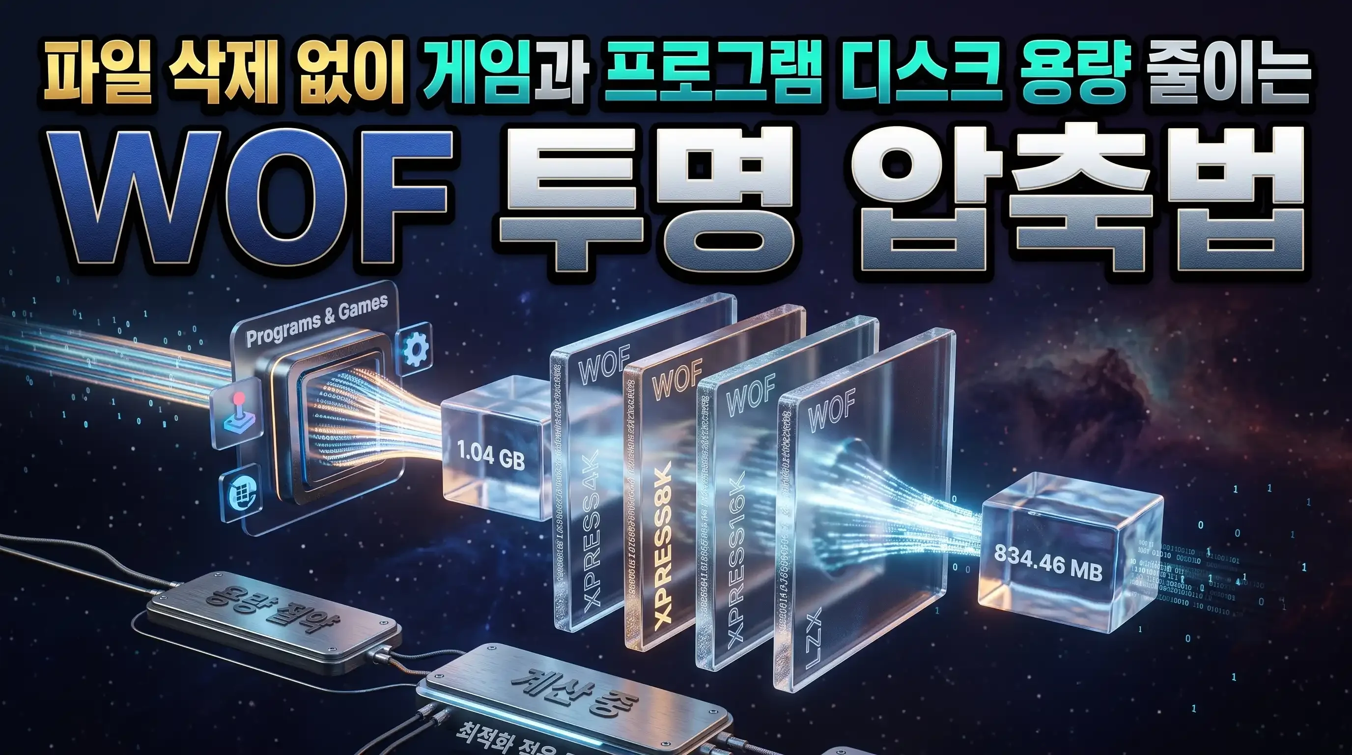 DriveOpt 용량 압축 화면에서 대상 폴더를 선택하고 WOF 압축 알고리즘을 지정하는 화면