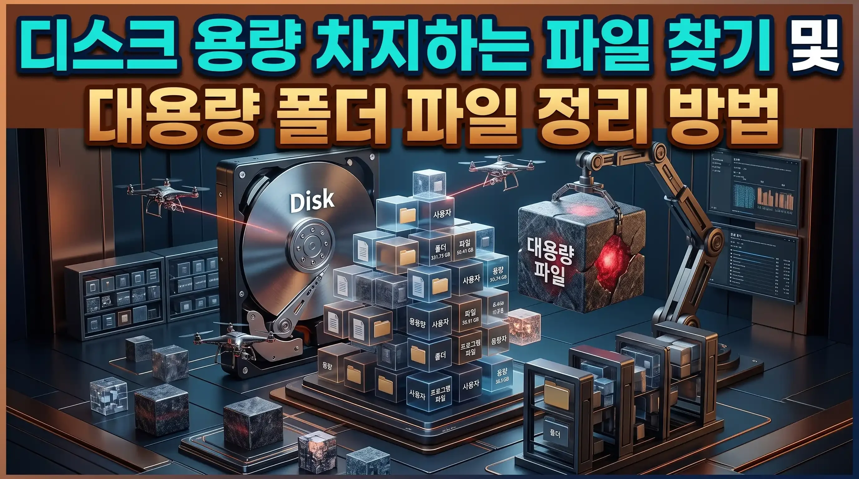 DriveOpt 용량 찾기 화면에서 디스크 스캔 후 큰 폴더 순서대로 정렬된 분석 결과