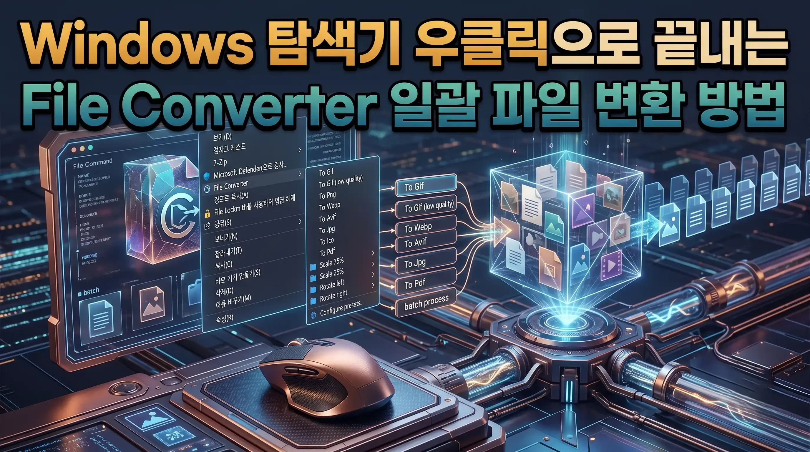 Windows 탐색기에서 파일을 우클릭하여 File Converter 변환 메뉴를 선택하는 대표 화면