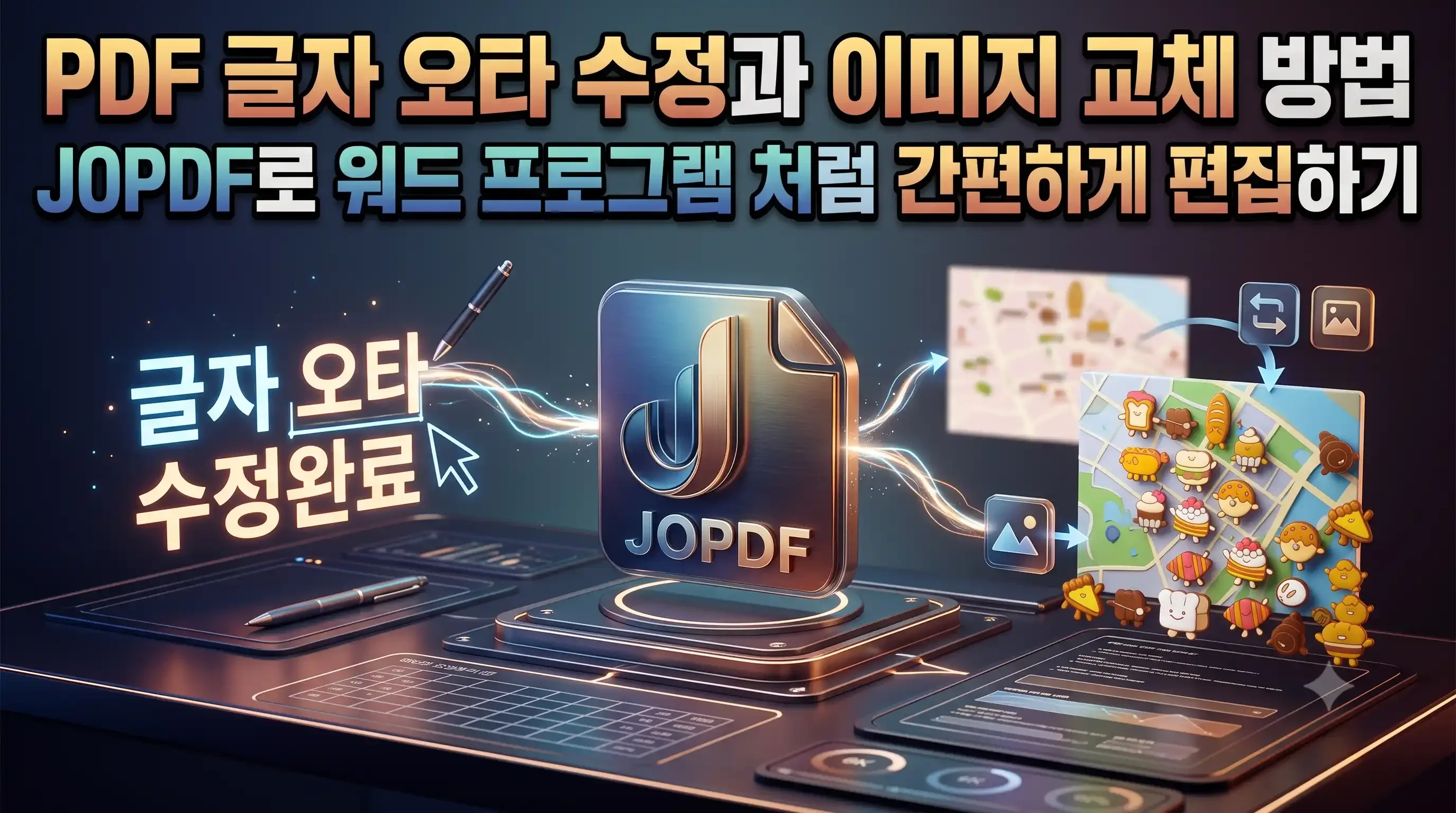 JOPDF 편집 메뉴에서 PDF 본문의 오타를 직접 수정하고 이미지를 편집하는 작업 화면